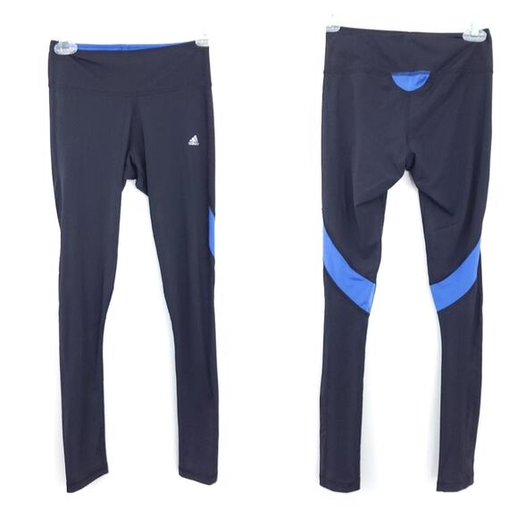 Adidas Climalite Leggings Small Women Black Blue Pants Running Gym Workout - Picture 1 of 6